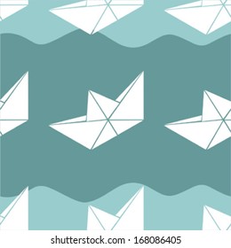Paper boat, seamless pattern 