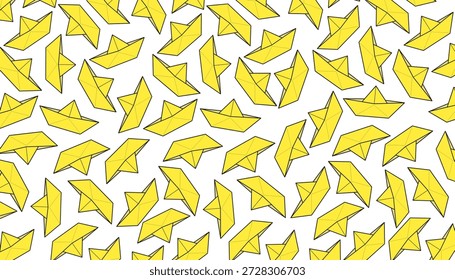 Paper Boat Seamless Pattern Yellow Minimal Flat Background