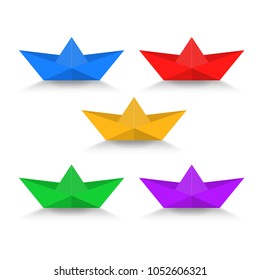 Paper boat with shadow color set vector illustration isolated on a white background.