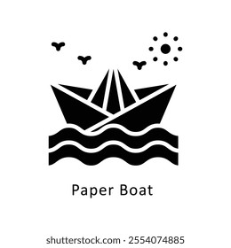 Paper Boat vector Glyph Cricle Icon.Eps file 10