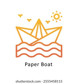 Paper Boat Vector Gradient Outline Icon. Eps file 10