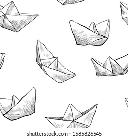 Paper boat. Vector graphics. Sketch, linear drawing by hand.
Craft from paper. Origami.
Bead pattern