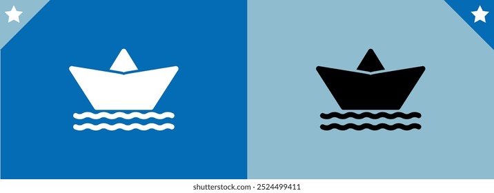 Ícone de vetor de barco de papel. Ilustração em preto isolada no plano de fundo colorido para design gráfico e da Web.