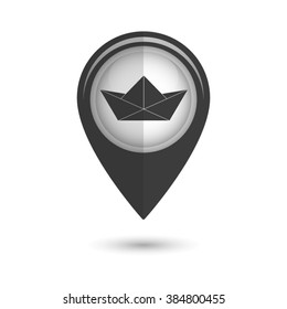 paper boat - vector icon;   black map pointer