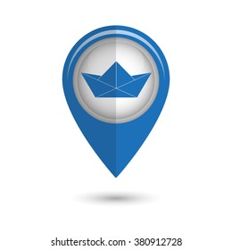 paper boat - vector icon;  blue map pointer
