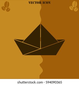Paper boat vector  icon Coffee symbol background.