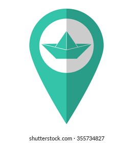 paper boat - vector icon;  green map pointer