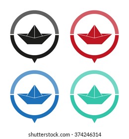paper boat - vector icon; map pointer;  message bubble
