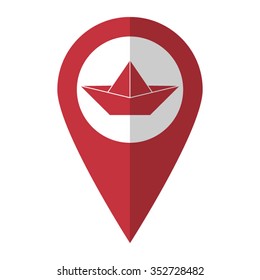 paper boat - vector icon; red map  pointer