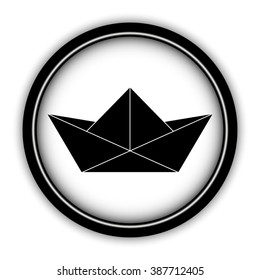 paper boat - vector icon; round  button with shadow
