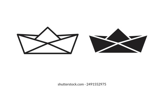 Paper boat vector icon set in black color.