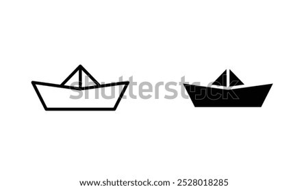 Paper boat vector icon set in black and white color.