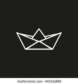 Paper boat vector icon. White illustration isolated on black background for graphic and web design.