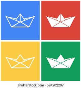 Paper boat vector icons set. White illustration isolated for graphic and web design.