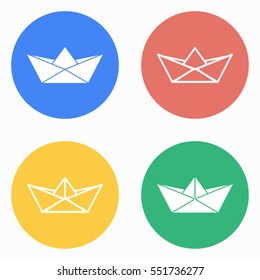 Paper boat vector icons set. White illustration isolated for graphic and web design.