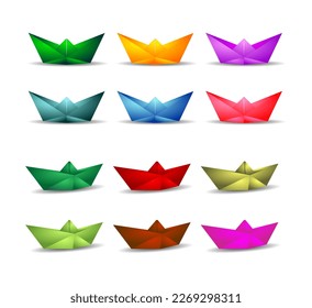 Ilustración vectorial de embarcación de papel con un diseño realista de color sobre fondo blanco.