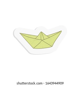 Paper boat. Vector illustration in the form of a sticker.