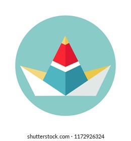 Paper boat vector illustration. Ship icon. Travel, journey, dream, achievement sign.