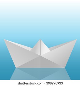 Paper boat. Vector Image. Gentle cool range. Beautiful background in the style of minimalism.