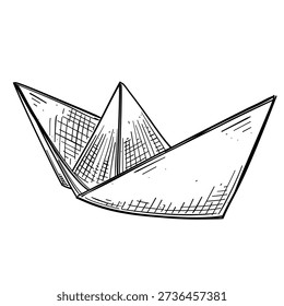 Paper boat vector line art hand drawn illustration