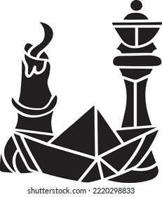 Paper Boat Vector Stencil, Black and White