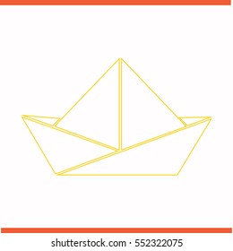Paper boat vector yellow icon on white background. Paper boat symbol stock bitmap illustration. Business picture.