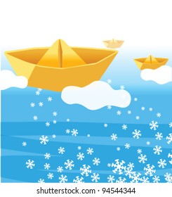 Paper boat in water