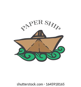 paper boat with wave vector illustration