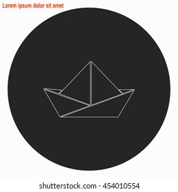 Paper boat web icon. Gray circle button with white illustration.