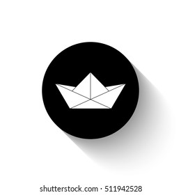 paper boat - white vector  icon with shadow