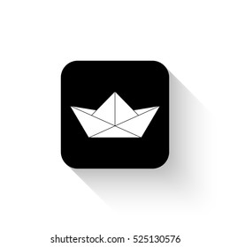 paper boat - white vector  icon with shadow