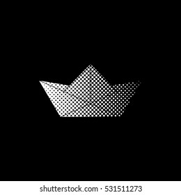 paper boat - white vector icon;  halftone illustration