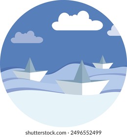 
Paper boats background classical design circle isolation