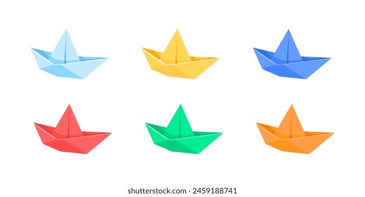 Paper Boats Icon Set. Flat Style. Vector icons