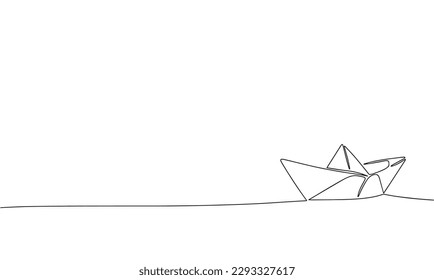 Paper boats, one line continuous. Line art origami outline vector illustration. 