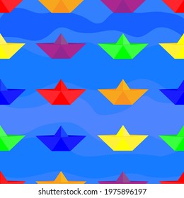 paper boats, seamless pattern, vector illustration
