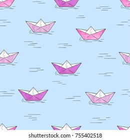 Paper boats seamless pattern. Vector background.
