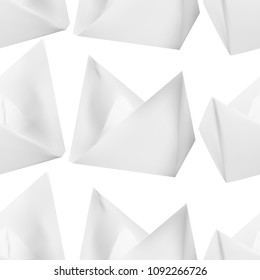 Paper Boats or Vector Paper Ships Origami Seamless Pattern on White Background