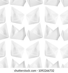 Paper Boats or Vector Paper Ships Origami Seamless Pattern on White Background