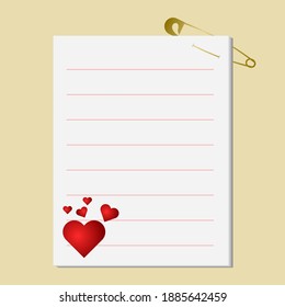 Paper book design with love theme, perfect for write letters,pin, message,memo, notes and more.