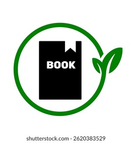 Paper book eco friendly icon. Sustainable icon clip art graphic black green colour for printable or digital usage signage. Biodegradable things