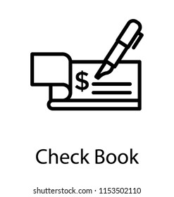 
A paper booklet with the dollar sign and pen over it symbolizing checkbook 
