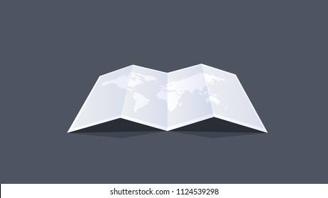 Paper Booklet With Worldmap. Flat Vector Illustration.