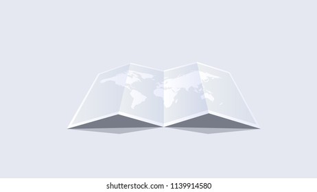 Paper Booklet With Worldmap. Flat Vector Illustration.