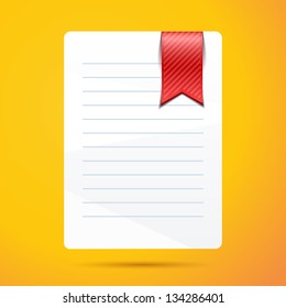Paper with bookmark on orange background