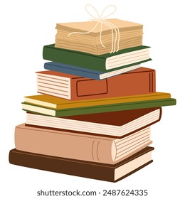 Paper books stack. Abstract academic, fiction literature for reading, professional knowledge, education, studying. Textbooks pile. Flat vector illustration isolated on white background