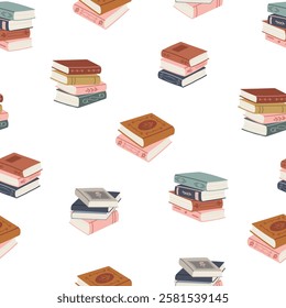 Paper books vector seamless pattern. Stacks of books for reading. Background with abstract literature. Reading vector collection.