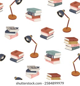 Paper books vector seamless pattern. Stacks of books for reading. Background with abstract literature. Reading vector collection.