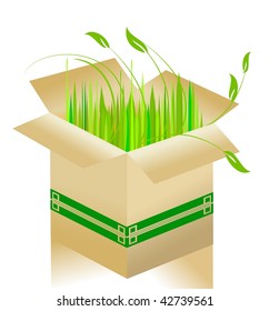 Paper box containing fresh grass; gift of nature concept