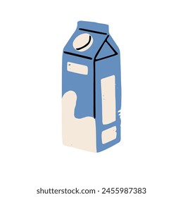 Paper box of cow or alternative milk: soya, almond, coconut. Pack of farm dairy product. Packaging of drinking yogurt. Healthy natural food. Flat isolated vector illustration on white background